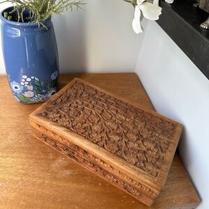Vintage Hand Carved Wooden Jewelry Box